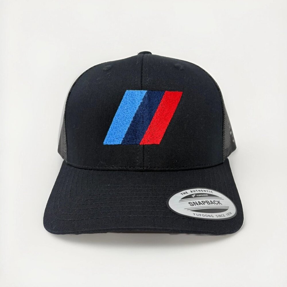 BMW stripes, Fan Embroidered Trucker Cap hat Black